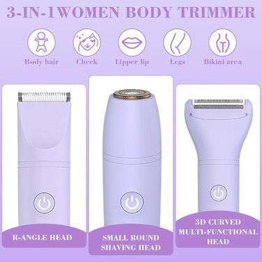 Електричний жіночий епілятор 3-в-1 MIFXIN для бікіні, тіла, обличчя. Вологостійкий IPX6. Фіолетовий