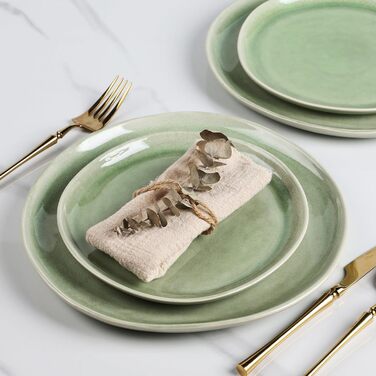 Набір глибоких тарілок GBhome з каменю 22см (24 шт.) - для супу, пасти, 6 персон, стійкі до подряпин, сумісні з мийкою та мікрохвильовкою, колір: спокійний зелений