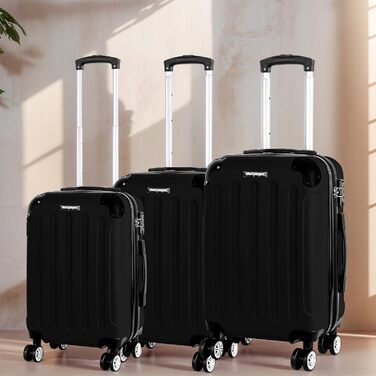 Набір валіз 3er - міцні ABS-валізи з TSA-замком, розширюваний об'єм - M, L, XL, захист кутів, 360° колеса, телескопічна ручка, підходить для ручної поклажі & стійкий до ушкоджень (Чорний)