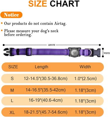 Нашийник для собак з AirTag, водонепроникний чохол, GPS трекер, сумісний з Apple AirTag, для малих, середніх та великих собак, розмір S (27-34.5 см), колір: фіолетовий
