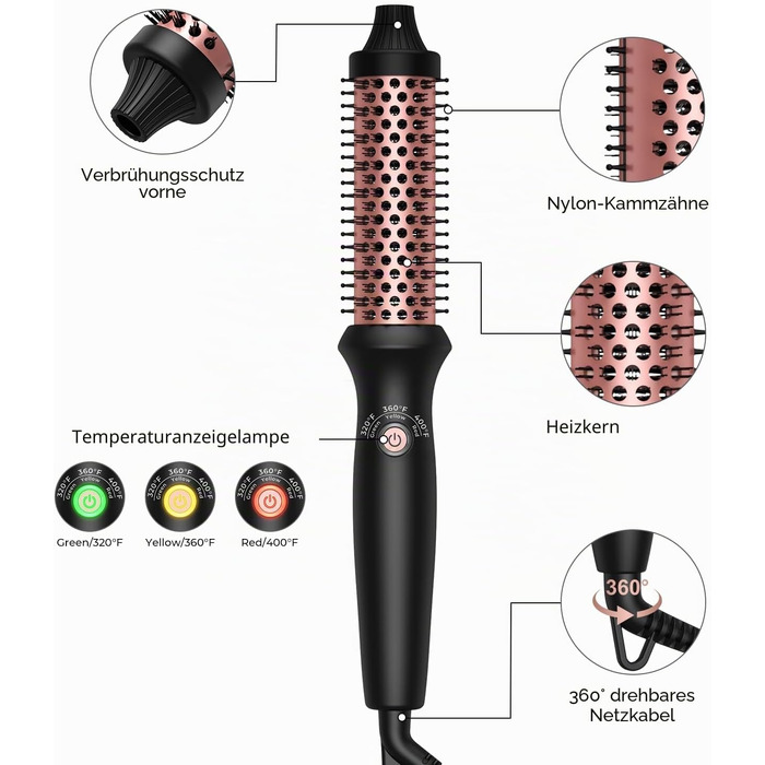 Мультистайлер для волосся 6 в 1 UKLISS Air Styler Set з дифузором, професійний фен-щітка 1000 Вт з LCD-дисплеєм, набір для укладки: локони, об'єм та вирівнювання, колір рожеве золото