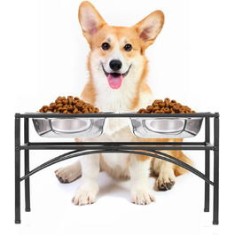 Підставка для мисок для собак маленьких, середніх та великих порід, 2 миски з нержавіючої сталі, стійка до ковзання, тримач для мисок з водою та кормом для собак, миска для собак (M)