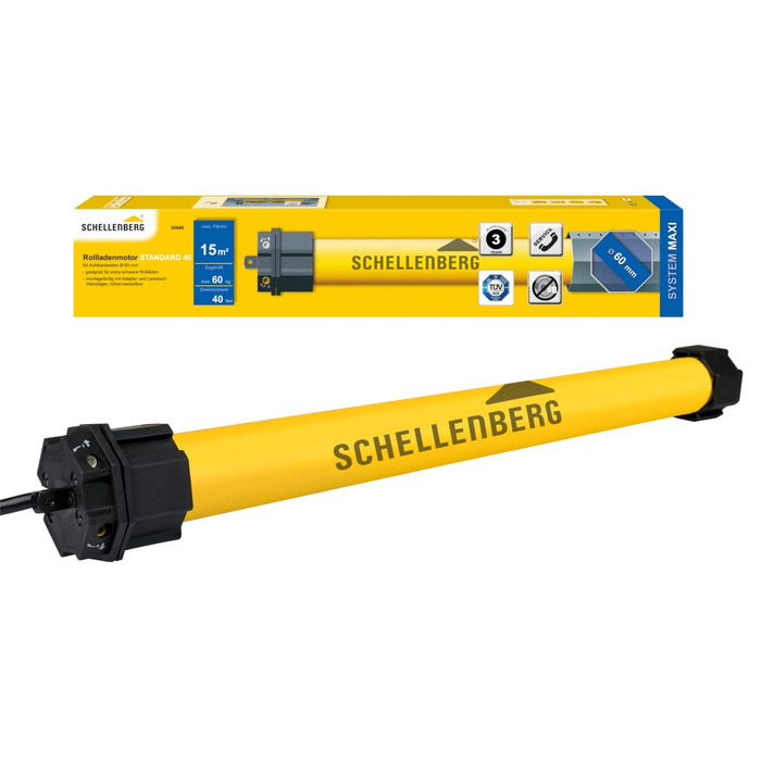 Schellenberg 20615 Roller Shutter Motor MAXI, 15 Nm, mechanical end-stop adjustment, tube motor for 60 mm shaft, up to 6.2 m² shutter area, set including wall bracket (40 Nm / max. 15 m², standard)