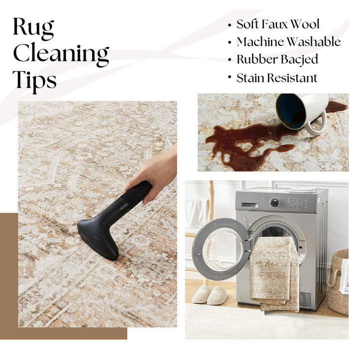 Килим миючий, штучна вовна, для дому, спальня, під ліжко, їдальня, під стіл, світло-бежевий, 244 x 305 см, прямокутний