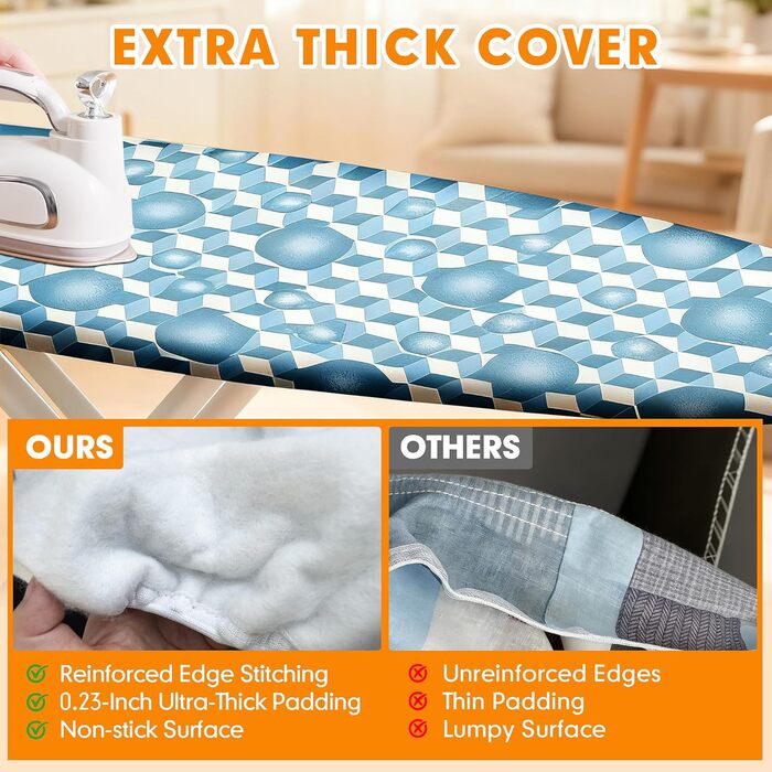 Набір для прасування Dalykate: покривало та підкладка для прасувальної дошки, 38,1 x 137,7 см, з еластичним краєм, стійке до подряпин та бруду, товста підкладка, 4 фіксатори, захисне сітко