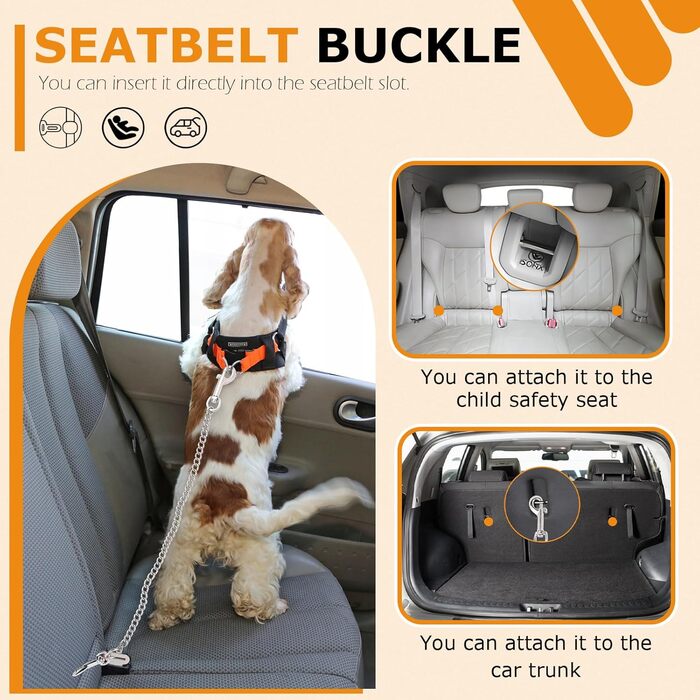 Нашийник для собак з кріпленням до авто, безпечний поводок-ремень, нержавіюча сталь 304, 105 см