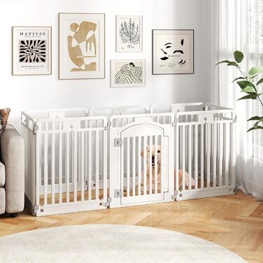 Летіж для цуценят COSTWAY з 6 панелей, 80 см, білий. Летіж для собак Outdoor/Indoor, з замком та фіксаторами