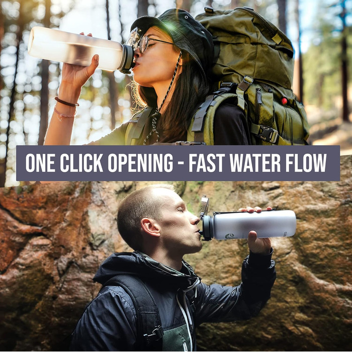 Embrava Best Sport Water Bottle - 1000ml - fast-flowing, flip-top leak-proof lid that opens with a click - non-toxic, BPA-free & eco-friendly Copolyester Tritan plastic