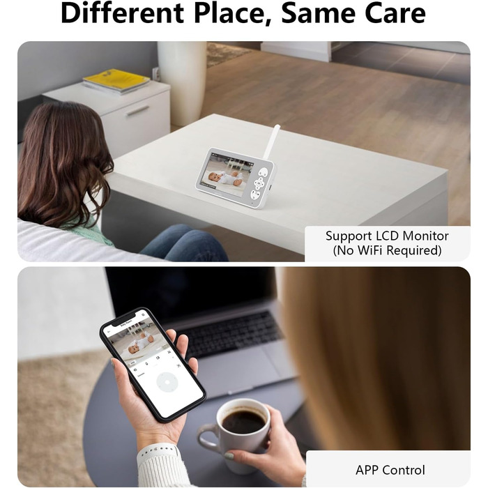 Відеоняня Wansview з камерою та APP - 5-дюймовий монітор для дитини без Wi-Fi з камерою для дитини 2.4/5 GHz, нічне бачення, відстеження руху, 2-сторонній аудіо, визначення температури, детекція руху/звуку