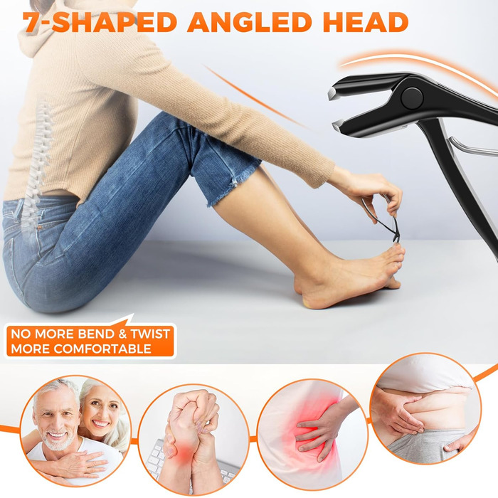 Нагрівач для нігтів для людей похилого віку з товстими нігтями, кутовий нігтьовий різак, нігтьовий різак для ніг з контейнером для збору, нержавіюча сталь, великий нігтьовий щипчик з широким отвором, ергономічний нігтьовий щипчик для чоловіків, чорний, широке відкривання та кутовий наконечник