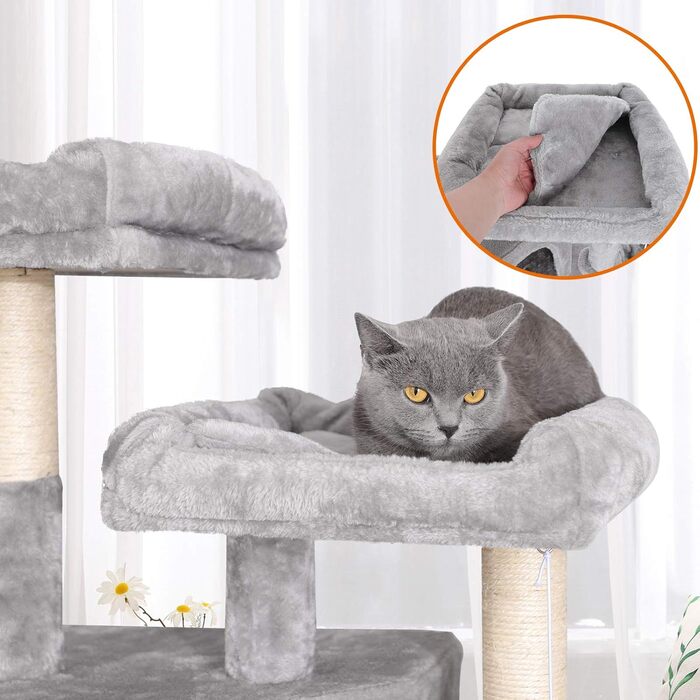 Драбина для котів Feandrea з 3 будиночками, 164 см, сірий колір (164H x 55W x 40D см)