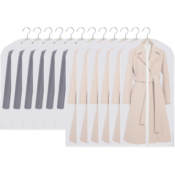 Набір мішечків для одягу Czwander, 12 шт. (60x100 + 60x120 см), моль-стійкі, з блискавкою, нейтральні/прозорі