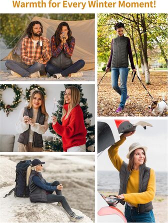 Тепла жилетка Vofuoti для жінок з акумулятором 10000 mAh, чорна, XS. 5 зон нагріву, ідеальний подарунок на Різдво.