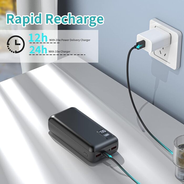 Портативний зарядний пристрій Power Bank 60000mAh з LED-дисплеєм та 4 виходами USB-C, 22.5W, для більшості електронних пристроїв (Y67)