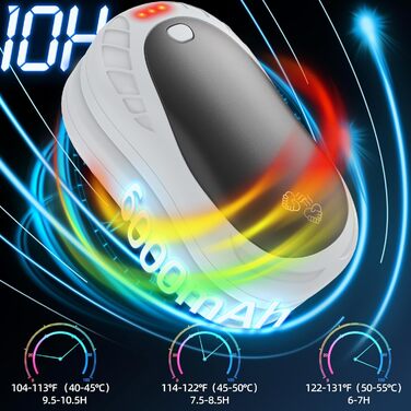 Електричні грілки для рук, 2 шт. Переносні кишенькові грілки, акумуляторні, 6000mAh, 3 режими нагріву, швидкий нагрів, ідеальний подарунок для спорту на відкритому повітрі, Різдво взимку, білий/чорний