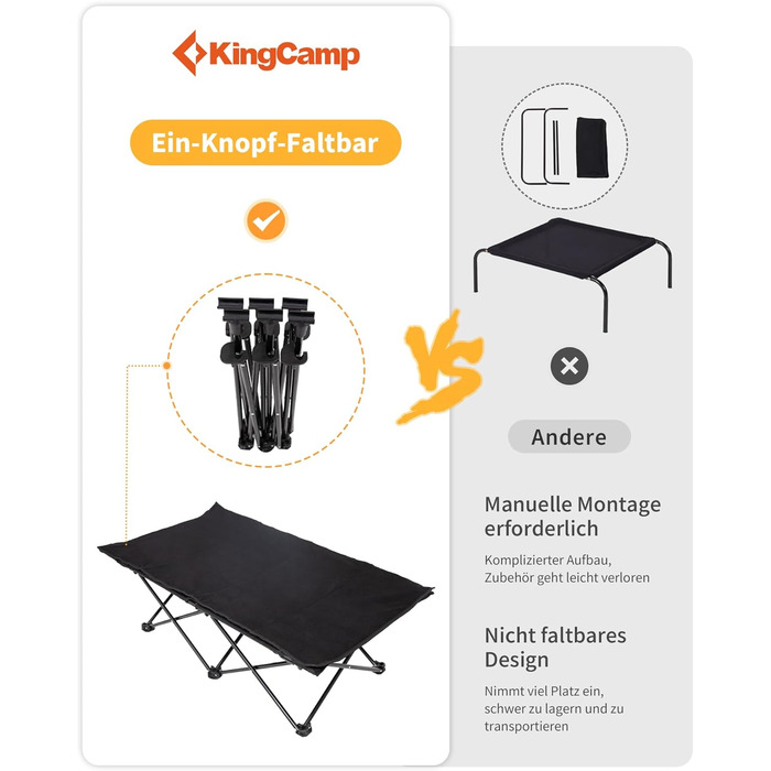 КінгКемп лежанка для собак, піднята лежанка для домашніх тварин, лежанка для собак на відкритому повітрі, чорна, 57 x 57 x 23 см (126 x 66 x 33 см)