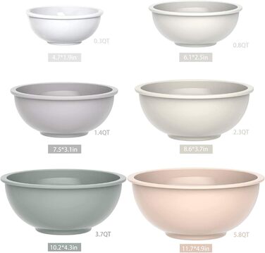 Mixing Bowl Set of 6, Plastic Cereal Bowl with Lid, Bowl with Lid, Includes 2 Forks & 4 Measuring Spoons, BPA-Free & Stackable, Ideal for Mixing and Serving (Khaki, 18)