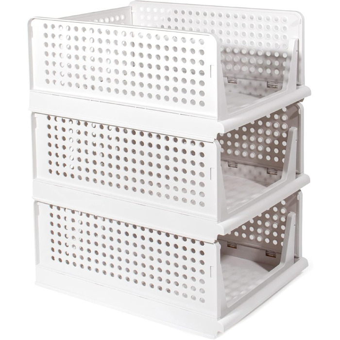 Closet Organizer 3-Piece Set, Foldable Storage Box, Organization System for Drawers, Lockers, and Closets (White)