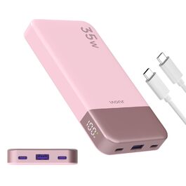 Powerbank JUOVI 35W 10000mAh з LED дисплеєм: швидка зарядка PD3.0/QC4.0 для iPhone 16/15/14, Samsung, Switch, Tablet (рожевий)