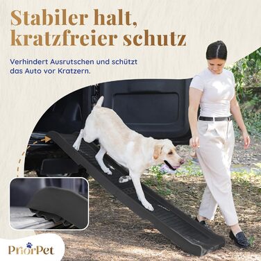 Рампа для собак у машину, складана – 174 см, 38 см – чорна, з протиковзким покриттям, для великих собак, до 85 кг – підходить для авто та SUV