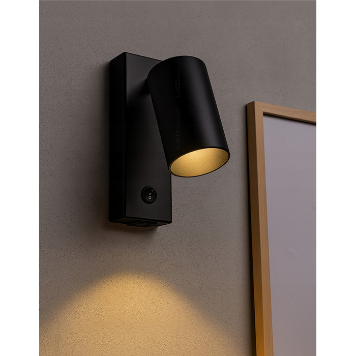 Настінний світильник LEDTechnics чорний GU10 10 Вт з вимикачем та USB-портом