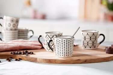 Набір з 6 кавових чашок Vhera, Stoneware, чорно-білі, 85 сс