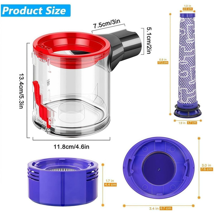 Замінник пилозбірника для пилососа Dyson V7 (SV11)/V8 (SV10) з попереднім фільтром, фільтром та щіткою для чищення, аксесуар для пилососа Dyson, запчастини для пилососа