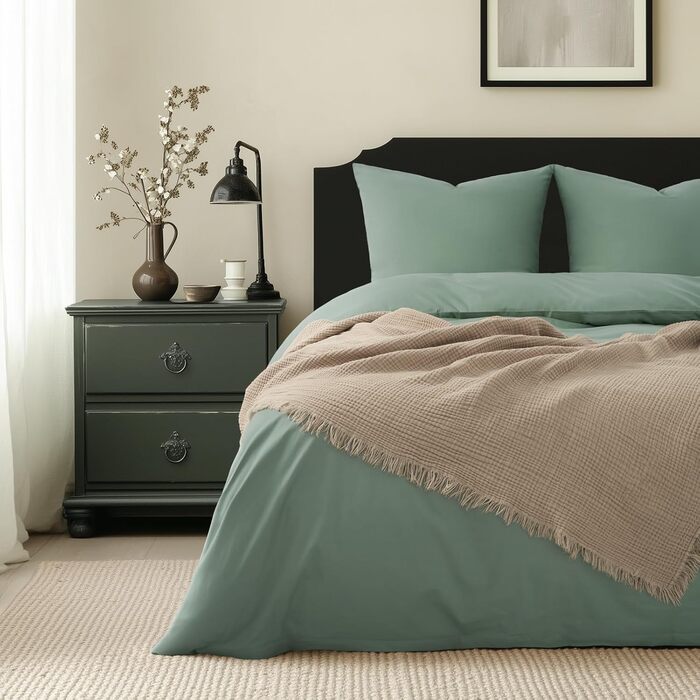 Комплект постільної білизни 135x200 зелений, бавовна, 4 частини (2 наволочки 80x80, 1 простирадло 135x200) з замком-блискавкою, сертифікат ÖKO-TEX