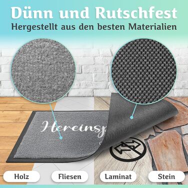 Килимок для дому Hereinspaziert 40x60 см: мийний, для порогу, з написом та серцем