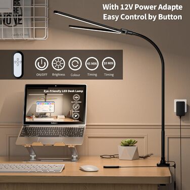 LED настільна лампа Rigors 60см з регулюванням яскравості, 900LM, захист очей, 5 кольорів, 10 рівнів яскравості, гнушкий 360° «лебединий» шийка, для офісу та дому