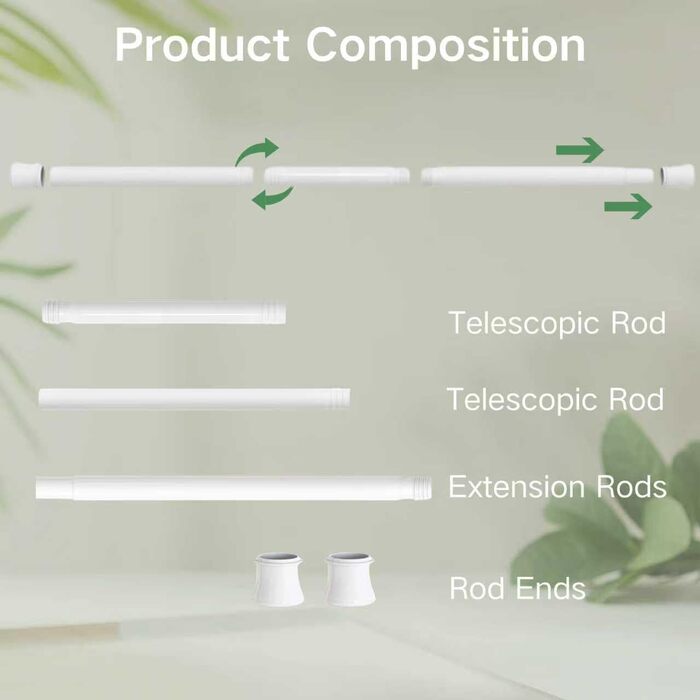 Штанга для карниза без свердління та шурупів, телескопічна, для душу та шафи, 85-230 см (діаметр 32 мм)