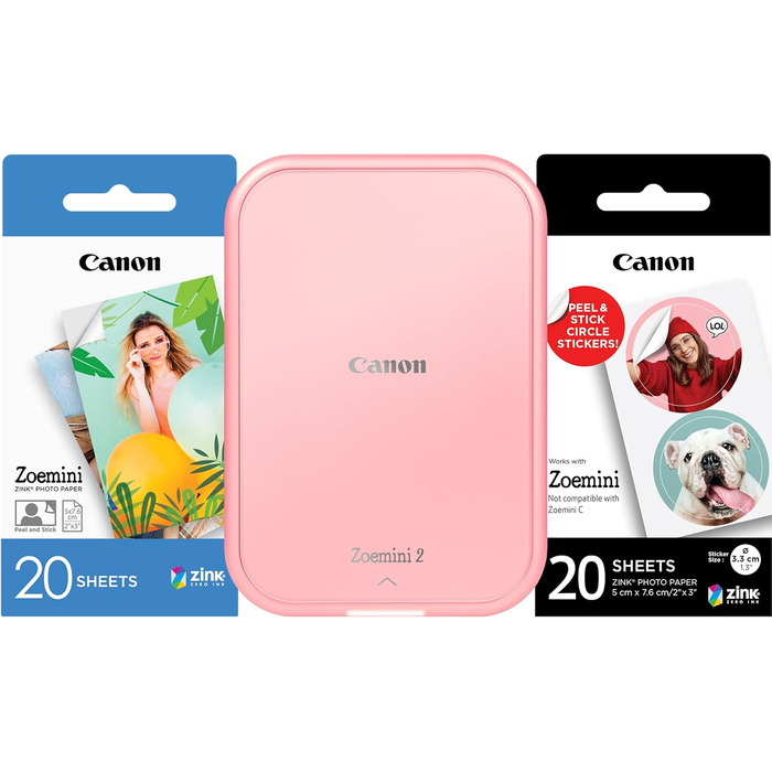 Canon Zoemini 2: Портативний фотодрук Bluetooth 5.0 (Рожеве золото) + Папір для друку