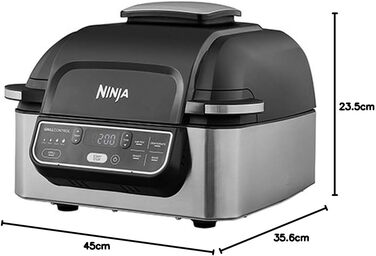 Ninja Foodi Grill & Air Fryer, 5.7L Air Fryer, Air Fryer, Dishwasher-Safe Parts, 5-in-1, Black/Silver AG301EU Grill & Air Fryer 5.7L Black/Silver