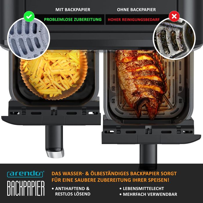 Арендо - Фритюрниця без олії XXL 5 літрів - Airfryer з цифровим дисплеєм, 1800W, 200°C, таймер, 7 програм, 3D циркуляція повітря, чорний