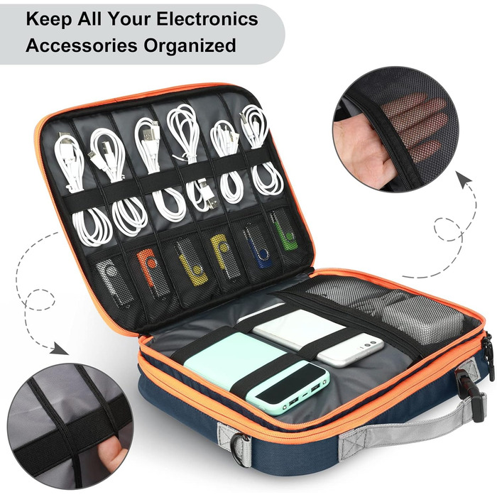 Gocokia Double Layer Travel Cable Organizer Bag with Shoulder Strap, 27 Game Storage Pockets for Switches, Electronic Storage Bag for 29.6 cm