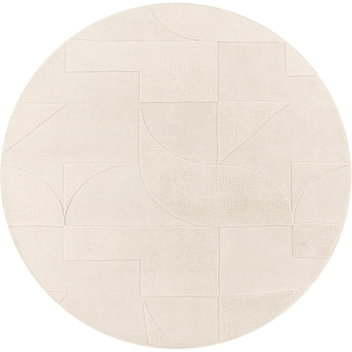 Paco Home Rug Living Room Bedroom High Pile Scandinavian Pattern Boho Look Soft Solid 3D Look Abstract Washable Cream, Size: 120 cm Round 120 cm (Round) Cream - Geometric 1