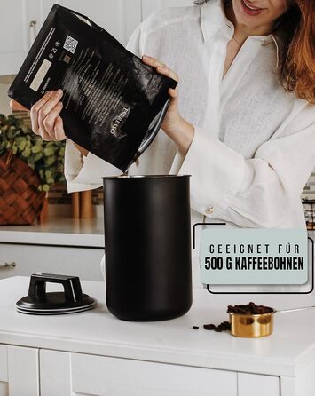 Контейнер для кави KC Kitchen & Co. – герметичний, 1700 мл, нержавіюча сталь, вакуумний клапан, для кави, чаю, цукру, мюслі, матовий чорний