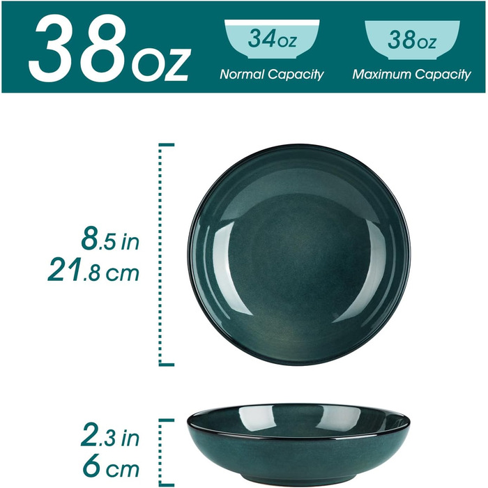 Набір тарілок для супу Vancasso Bonbon (6 шт.), супові миски з кераміки, 21,7 x 5,5 см, великі глибокі тарілки для пасти, локшини, рамен, салату, придатні для миття в посудомийній машині та використання в мікрохвильовій печі (зелені)