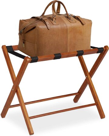 Relaxdays Folding Luggage Rack, Wooden Baggage Stand, HBT: 54.5 x 66 x 44 cm, Suitcase Stool for Hotel & Home, Natural