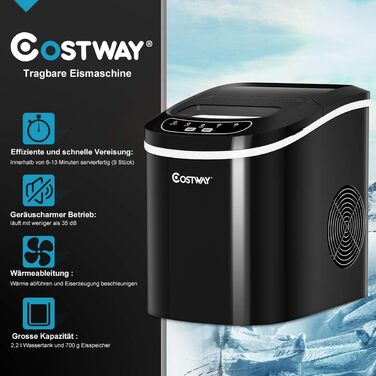 Машина для приготування льоду COSTWAY 12 кг/24 год, зелено-чорна, 2 розміри кубиків льоду