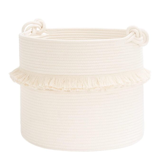 CherryNow Large Woven Storage Baskets – 40.6 x 33 cm Cotton Rope, Decorative Basket for Kids' Rooms, Toys, Blankets, and Laundry, Cute Tassel, Kids Room Decoration