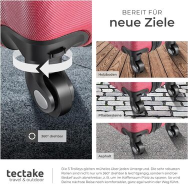 Набір валіз Tectake 4-TLG: міцні валізи з колесами 360°, TSA-замком, великий об'єм, роздільний внутрішній простір, ручна валіза на телескопічному стійці - шампань (винно-червоний)