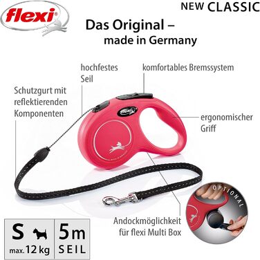 Рулетка для собак Flexi Classic S, 5 м, червона (до 12 кг)