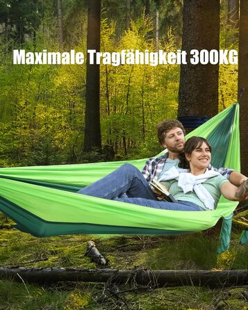 Гамак для кемпінгу Signstek, 270 x 140 см, вантажопідйомність 300 кг, ультралегкий нейлон, для відпочинку на природі, зелений