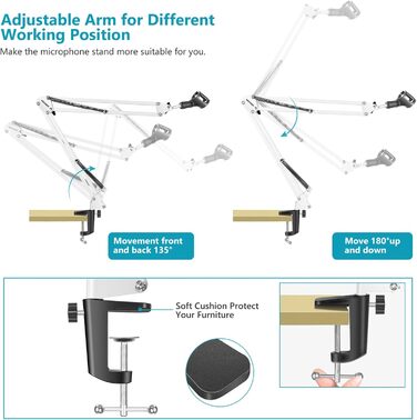 NEEWER Регульований мікрофонний стійка з підвісом, максимальне навантаження 1 кг, для радіо, телебачення, студійного запису та подій, сумісний з Blue Yeti Snowball Yeti X (білий)
