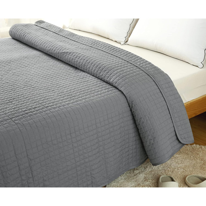 Покривало на ліжко WOLTU з ефектом декілька кольорів, 220x240 см, сірий, двостороннє, стегане