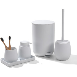 Набір для ванної кімнати AJEUNGAIN Grey, сучасний, 5 предметів: відро для сміття, тримач для туалетного йоржика, дозатор мила, стакан для зубної щітки та піднос