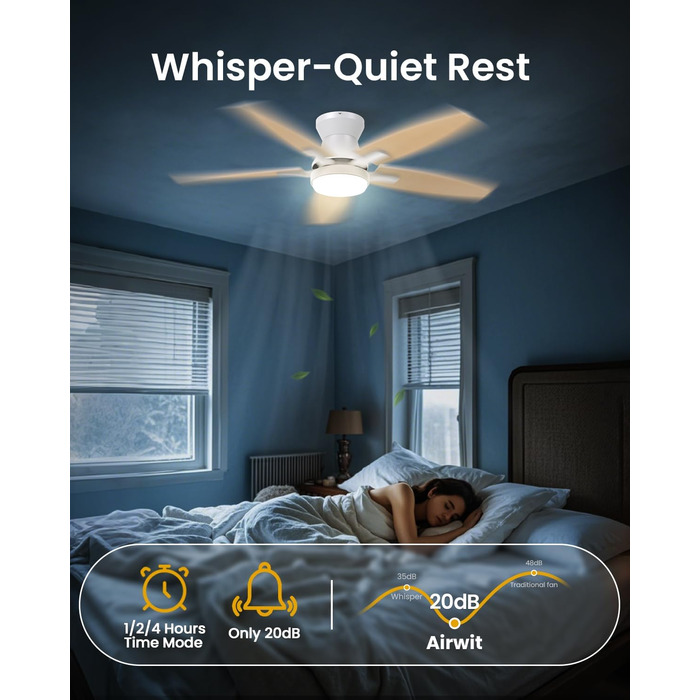 106 см стельовий вентилятор з підсвічуванням та двосторонніми лопатями, тихий вентилятор з LED-лампою та пультом дистанційного керування для спальні/вітальні, DC мотор, колір - світле дерево