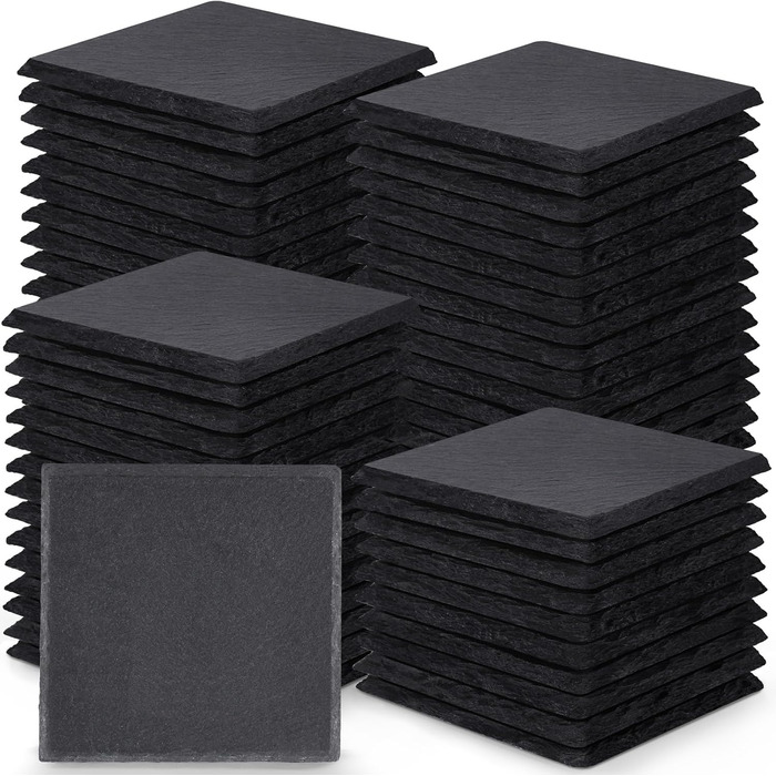 Set of Slate Coasters, GOH DODD 4 Inch Black Stone Coasters Set, Laser Engraved Blank Coasters with Anti-Scratch Bottom for Home, Office, Kitchen, Apartment, Bar, Square (72)