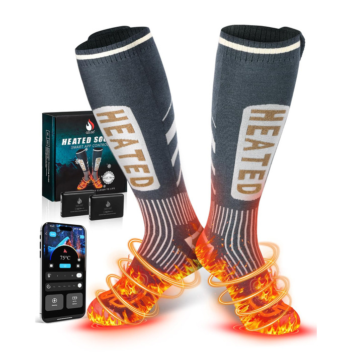 Гріючі шкарпетки для жінок та чоловіків, 5V 6000mAh, керування через додаток, зона нагріву збільшена на 30%, для катання на лижах, активного відпочинку, кемпінгу, походів та мотоциклів, розмір 38-44 EU